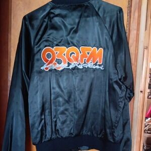 Vintage 1980s Black Satin 93QFM Milwaukee Jacket